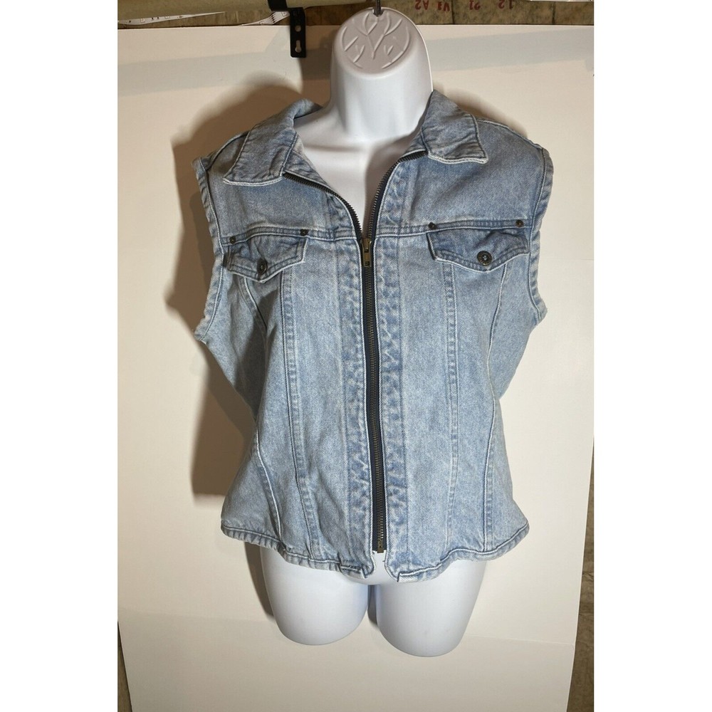 Sun Belt Denim Vintage Beaded Denim Vest Women’s Size M 100% Cotton Native